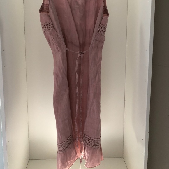Pale Pink Linen Cotton Sleeveless Eyelet Sundress - Picture 3 of 4